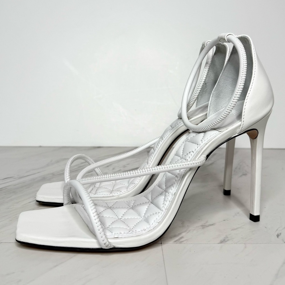 Schutz White Square Toe White Leather Heeled Sandal 10B